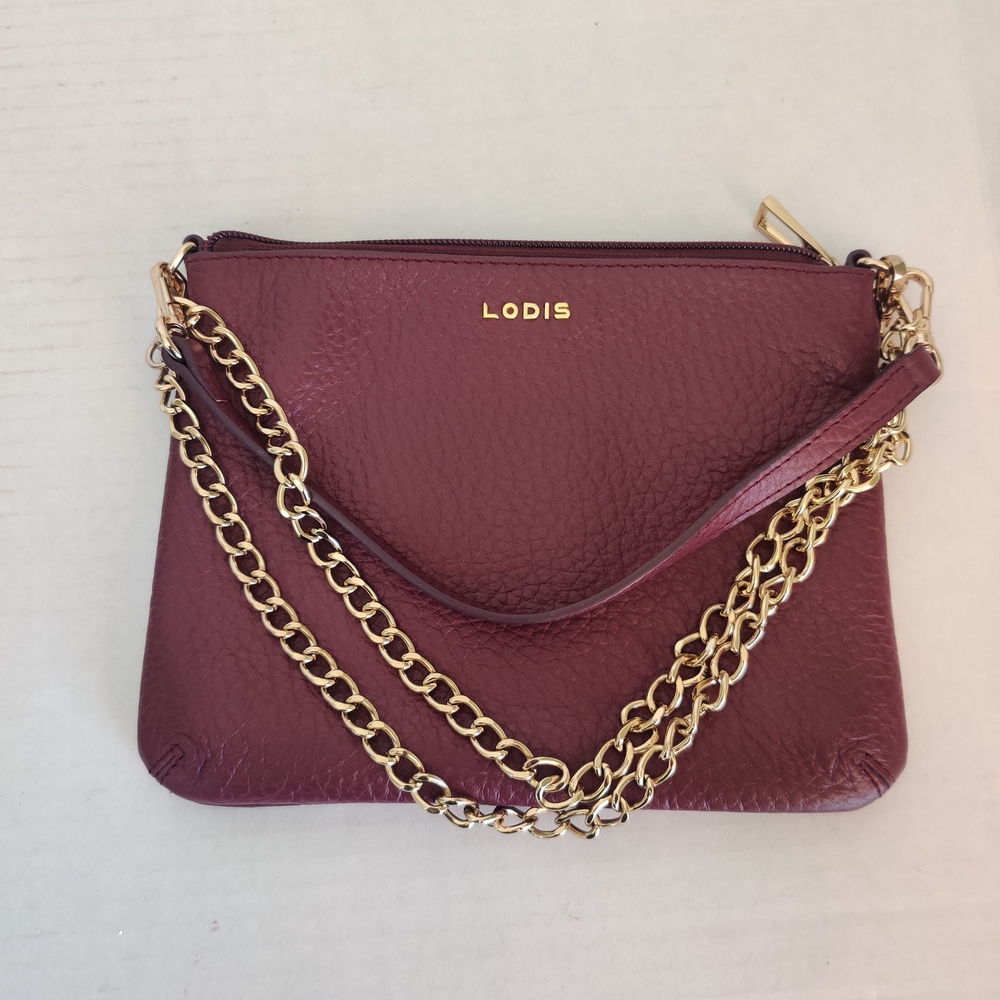 Lodis Burgundy Leather Chain Strap Bag
